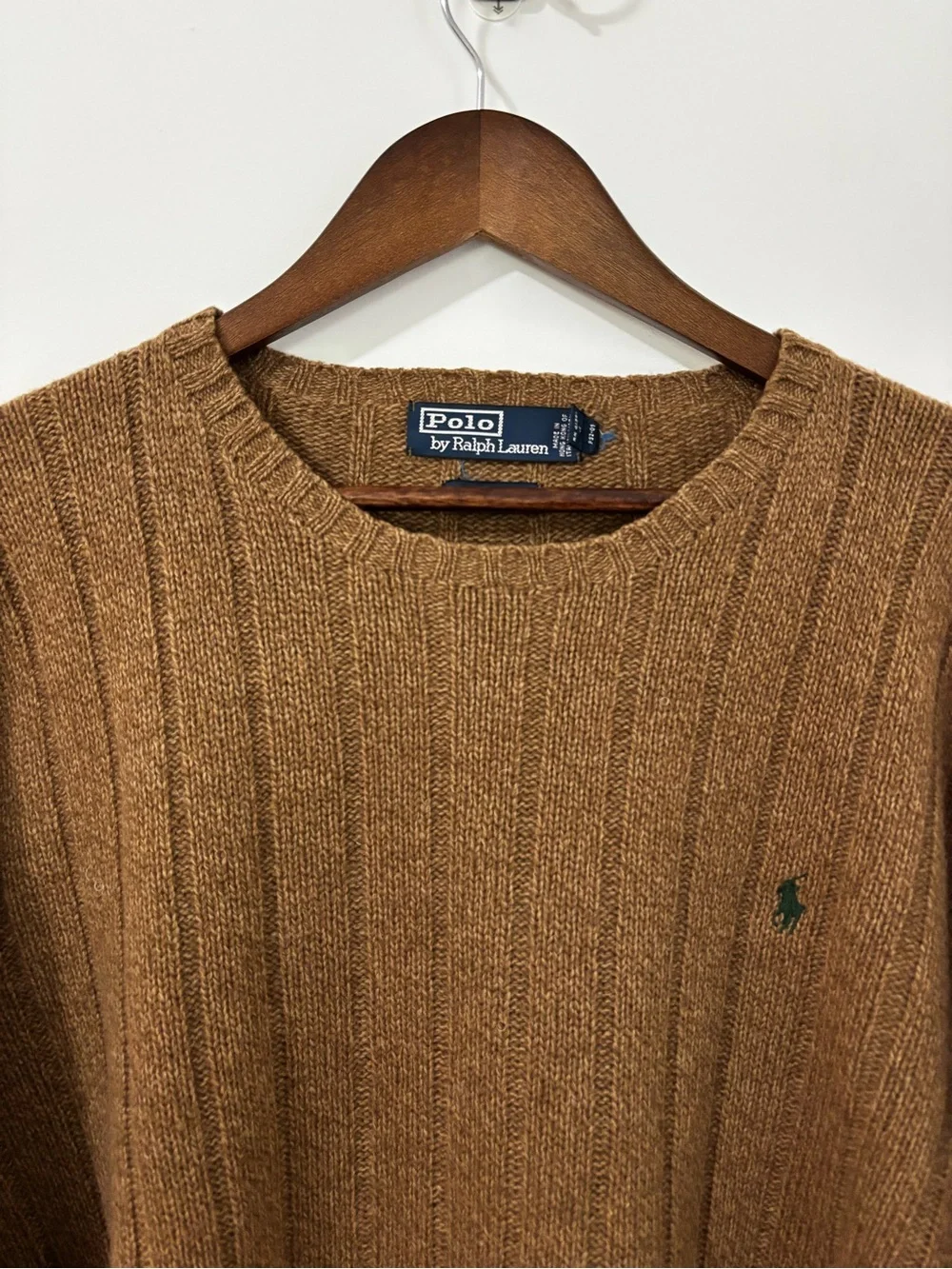Polo Ralph Lauren XL 100% Lambswool Ribbed Crewneck Sweater Brown Camel